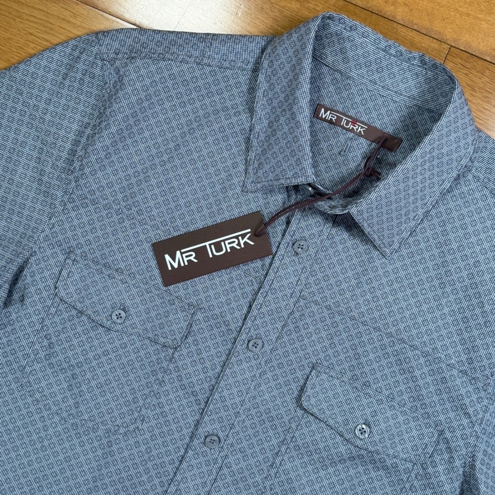 MR TURK *NWT* Short Sleeve Button Up Shirt Geometric‎ Print Blue Size SMALL